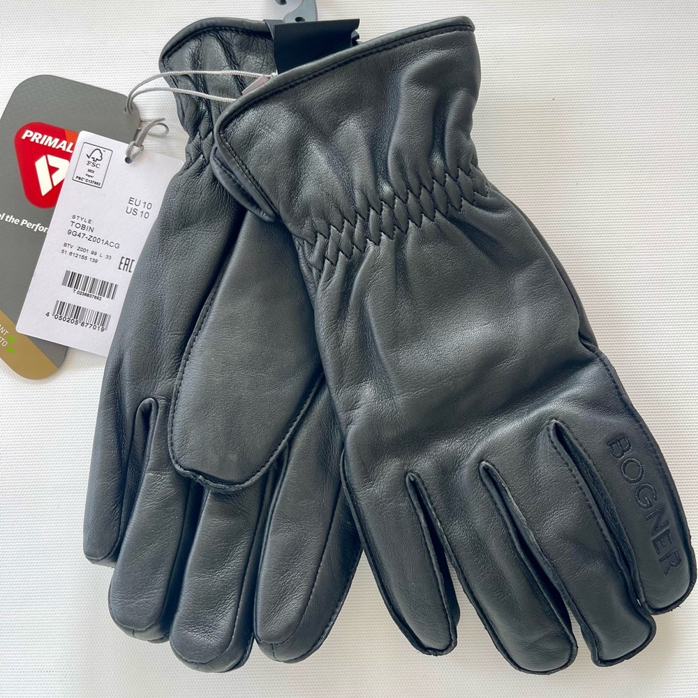New Bogner Men's Tobin Lambskin Black Leather Gloves Size US L EU XL 10